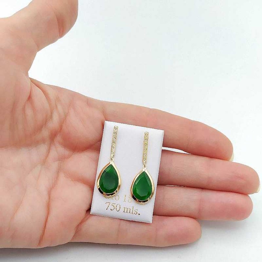 Joyas De Oro Joyeria Pepe Lozano Pendientes Oro 18K Colgante Piedra Verde