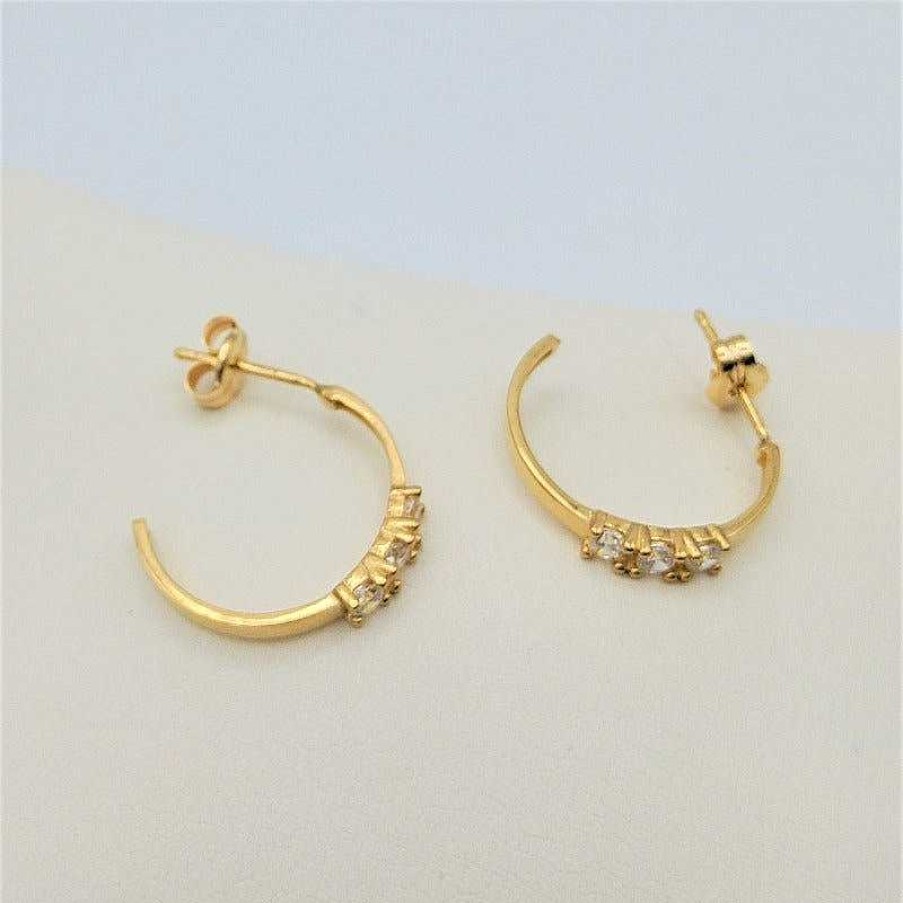 Joyas De Oro Joyeria Pepe Lozano Pendientes Oro 18K Medio Aro Peque O Circonita