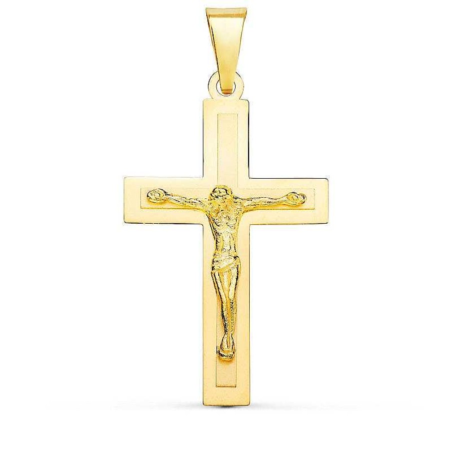 Joyas De Oro Joyeria Pepe Lozano Oro 18K Cruz Cuadrada Brillo Y Mate Con Cristo