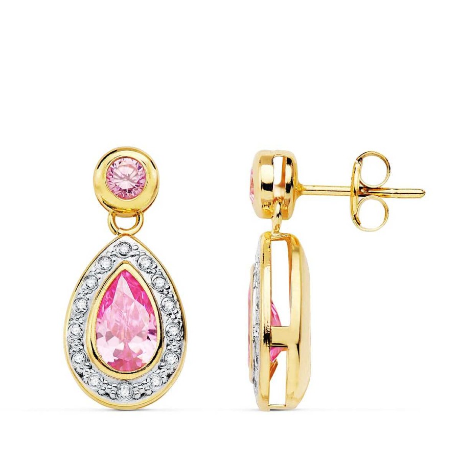 Joyas De Oro Joyeria Pepe Lozano Pendientes Oro Bicolor Piedras Rosa