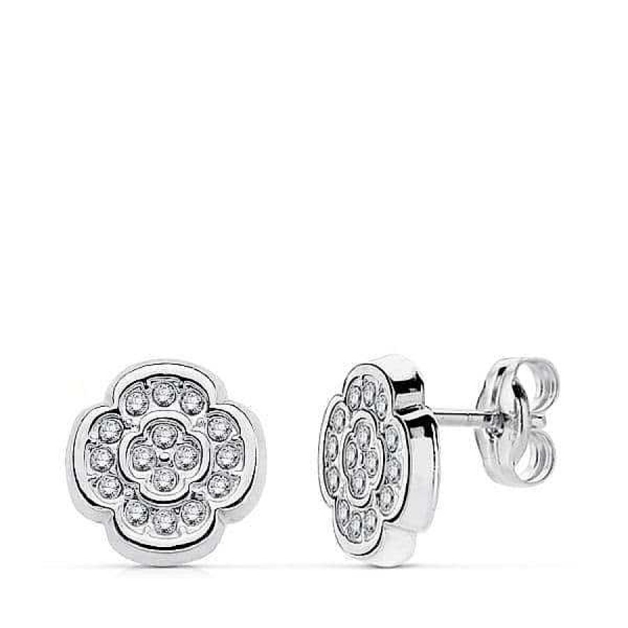 Joyas De Oro Joyeria Pepe Lozano Pendientes Oro Blanco 18K Flor