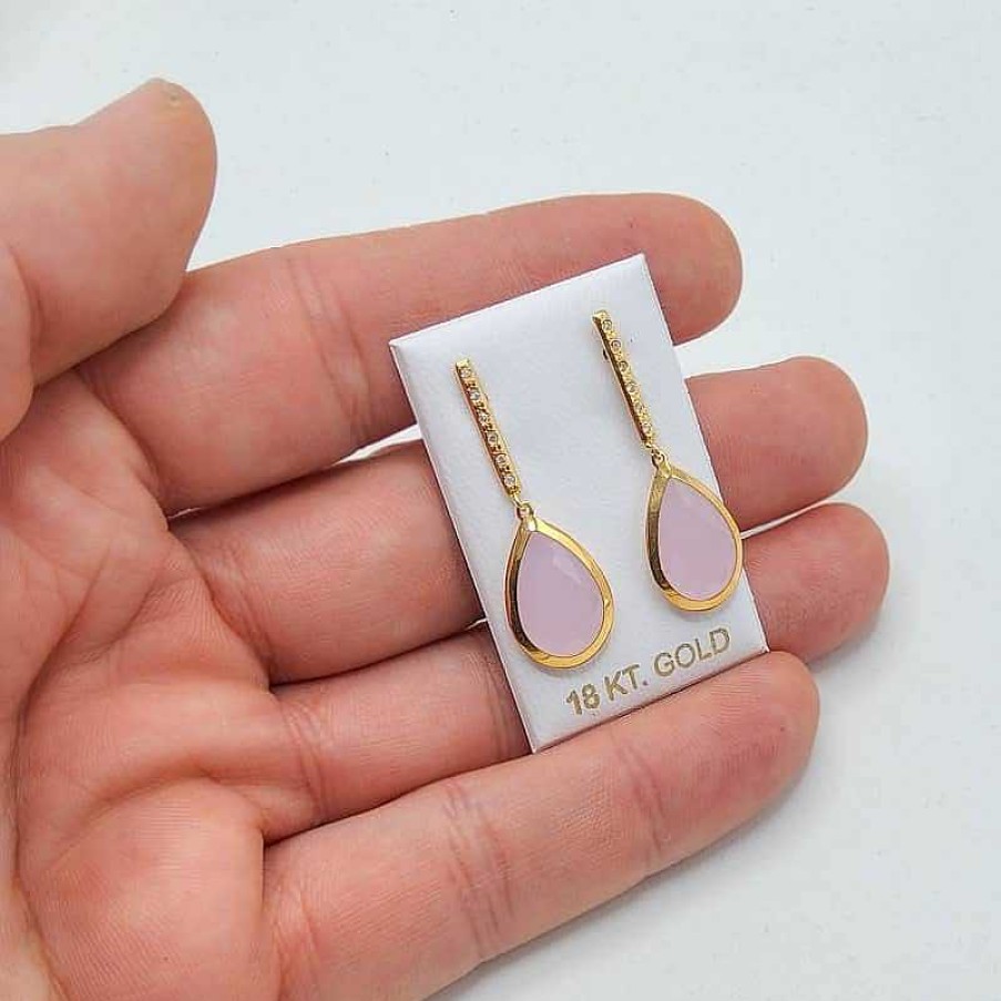 Joyas De Oro Joyeria Pepe Lozano Pendientes Oro 18K Colgante Piedra Rosa