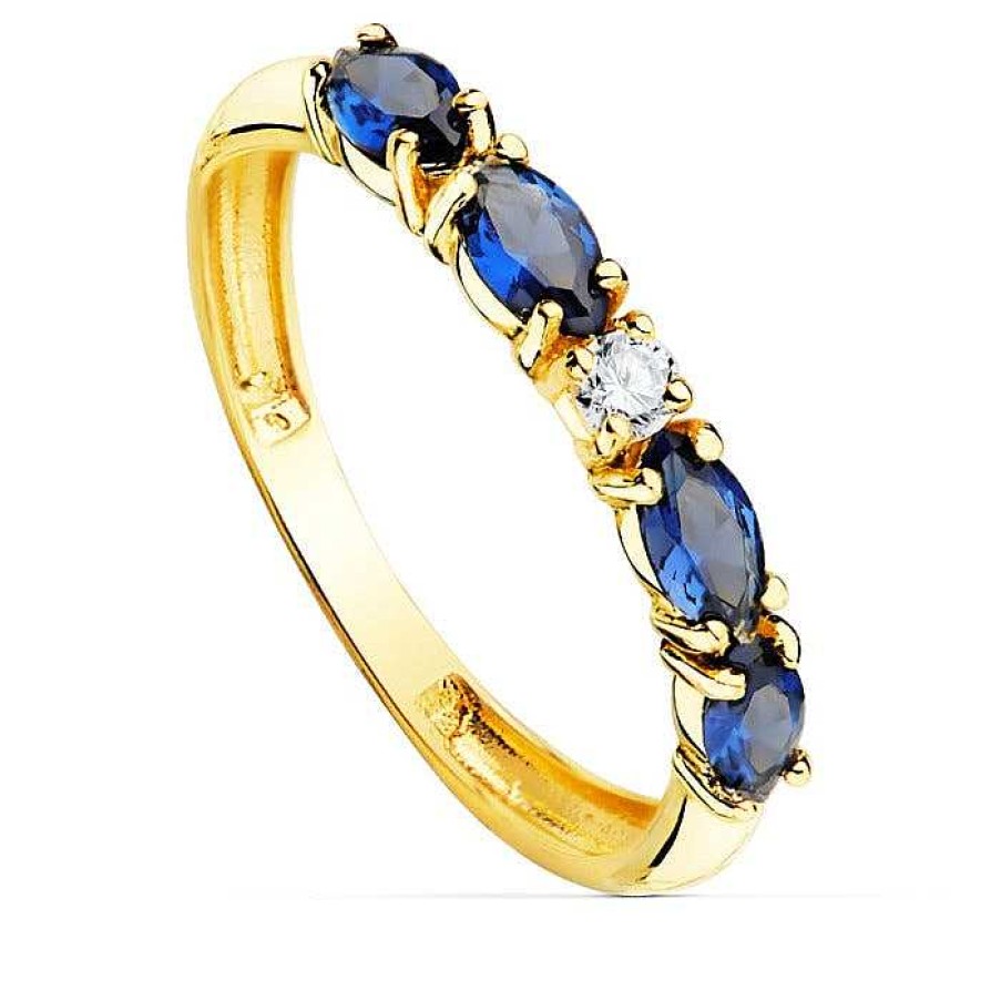 Joyas De Oro Joyeria Pepe Lozano Anillo Oro 18K Circonitas Azul 3Mm