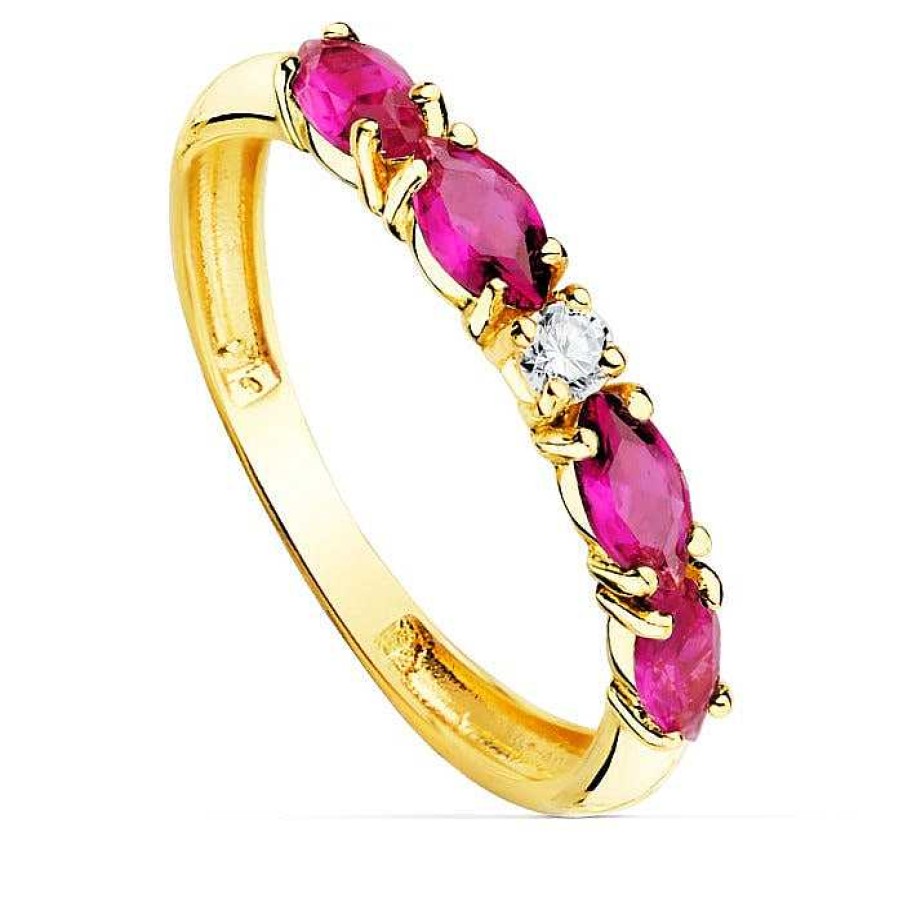 Joyas De Oro Joyeria Pepe Lozano Anillo De Oro 18K Circonitas Rojo 3Mm