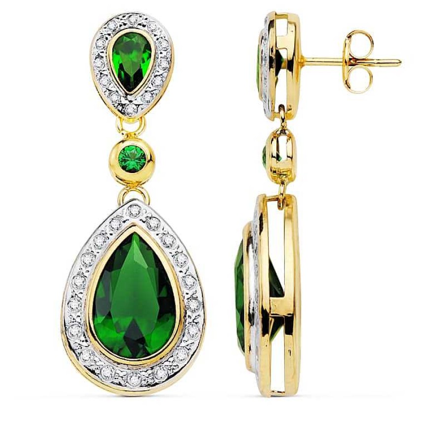 Joyas De Oro Joyeria Pepe Lozano Pendientes Oro Bicolor Largos Verde