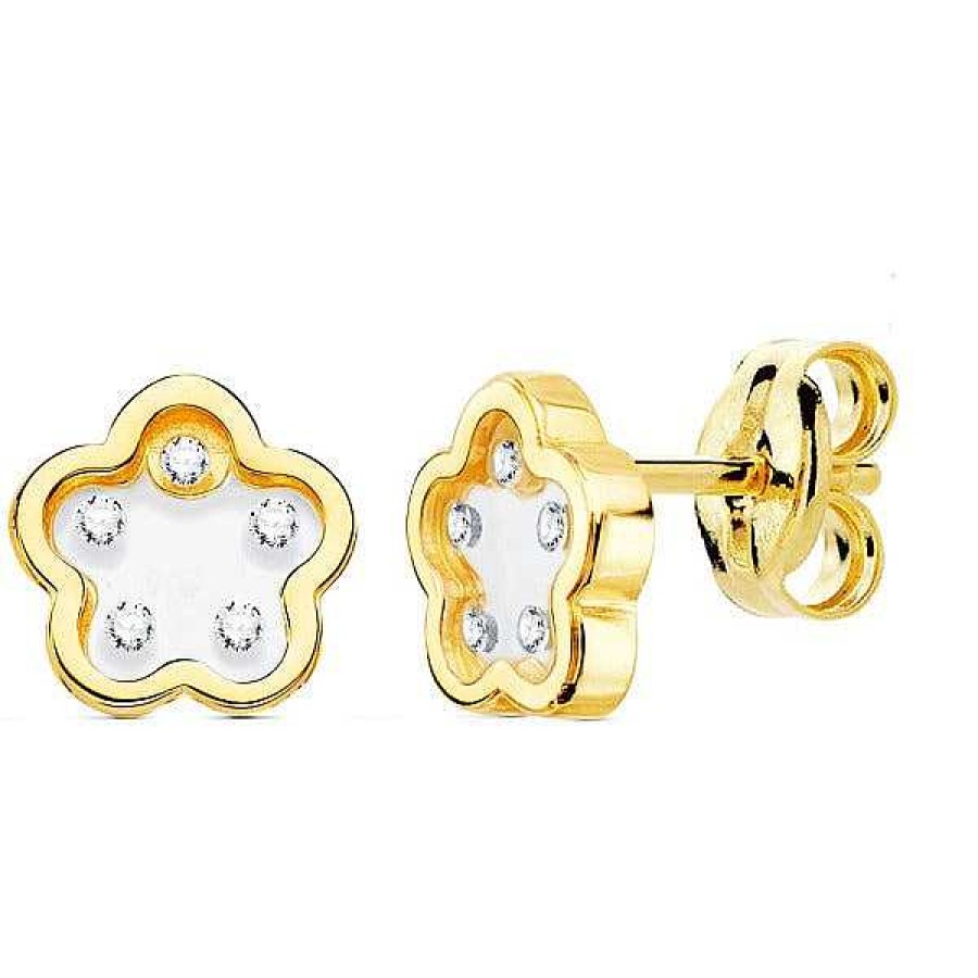 Joyas De Oro Joyeria Pepe Lozano Pendientes Oro 18K Flor Transparente