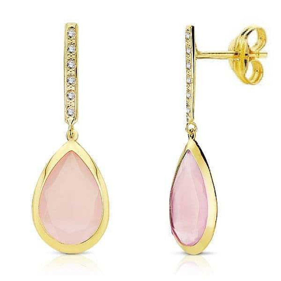 Joyas De Oro Joyeria Pepe Lozano Pendientes Oro 18K Colgante Piedra Rosa