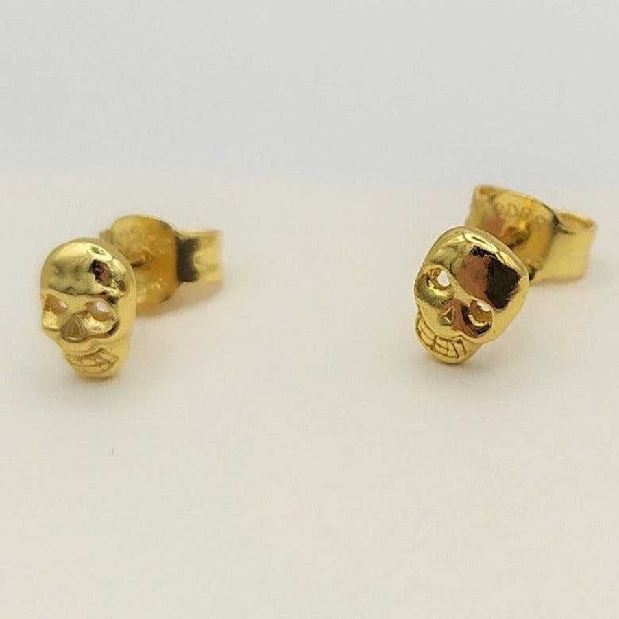 Joyas De Plata Joyeria Pepe Lozano Calavera Chapada Oro Mini Pendientes